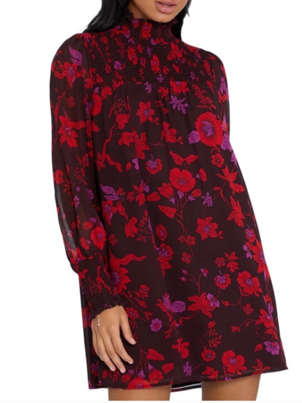 Sanctuary Black Tunic with Red and Purple Floral Print